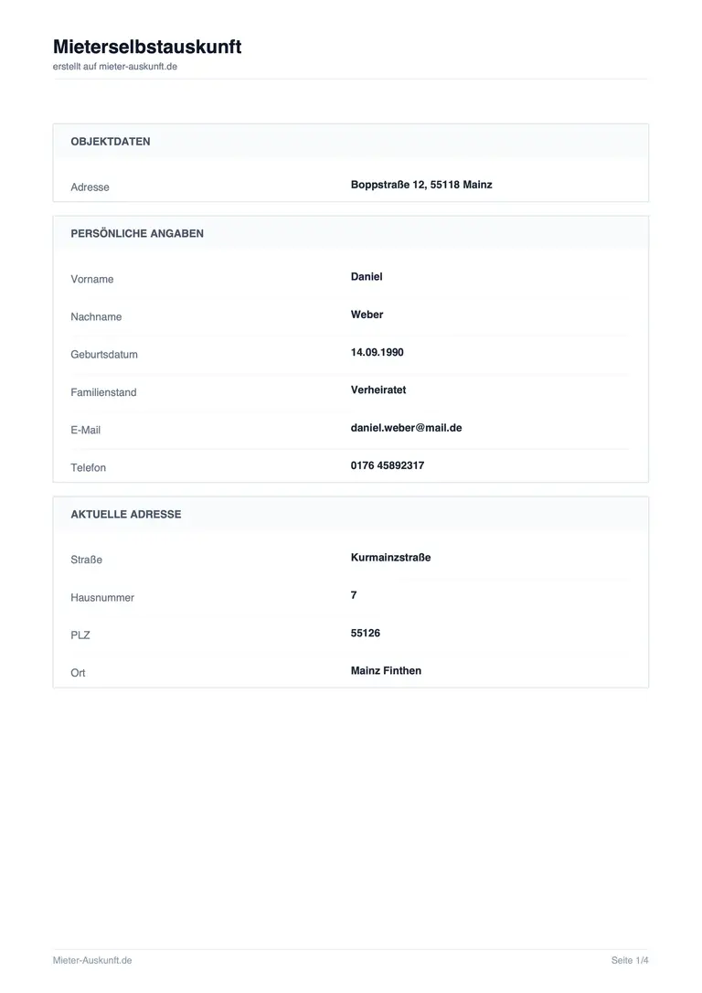 Mieterselbstauskunft PDF Vorlage Seite 1