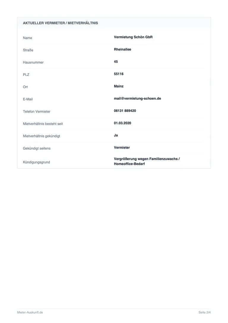 Mieterselbstauskunft PDF Vorlage Seite 2